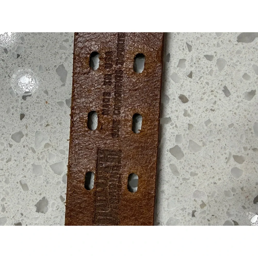 Duluth Trading Co Belt Brown EUC Double Prong Solid Brass  Casual Work 34